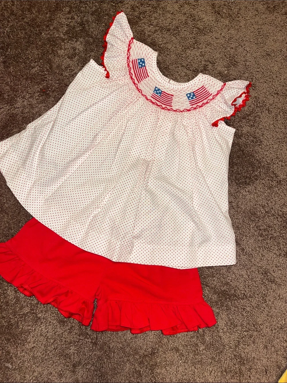 Girls' Red & White Flag-Trim Pajama Set